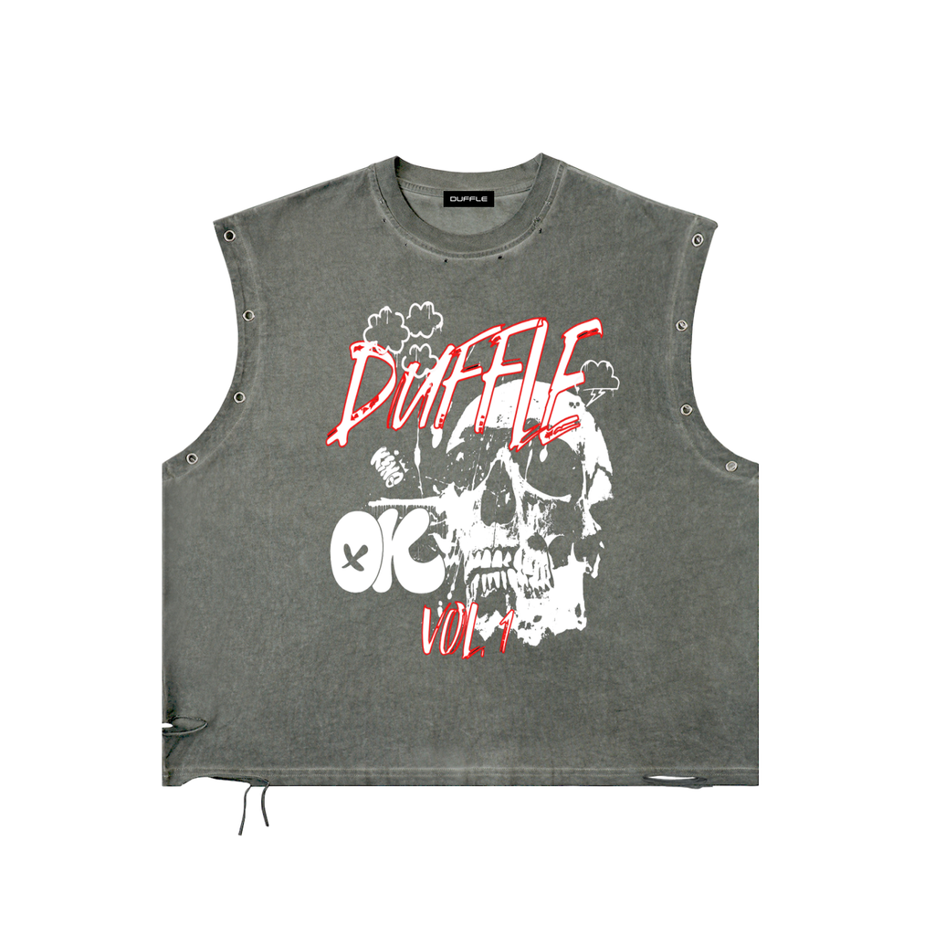 Skull Distressed Grommet Eyelet Tank Top