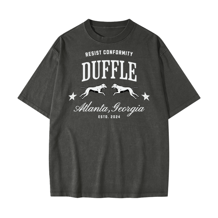 DUFFLE UNIVERSITY Heavyweight Drop Shoulder Vintage Washed Solid Color Tee