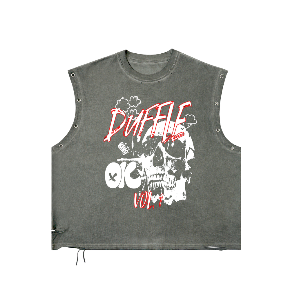 Skull Distressed Grommet Eyelet Tank Top