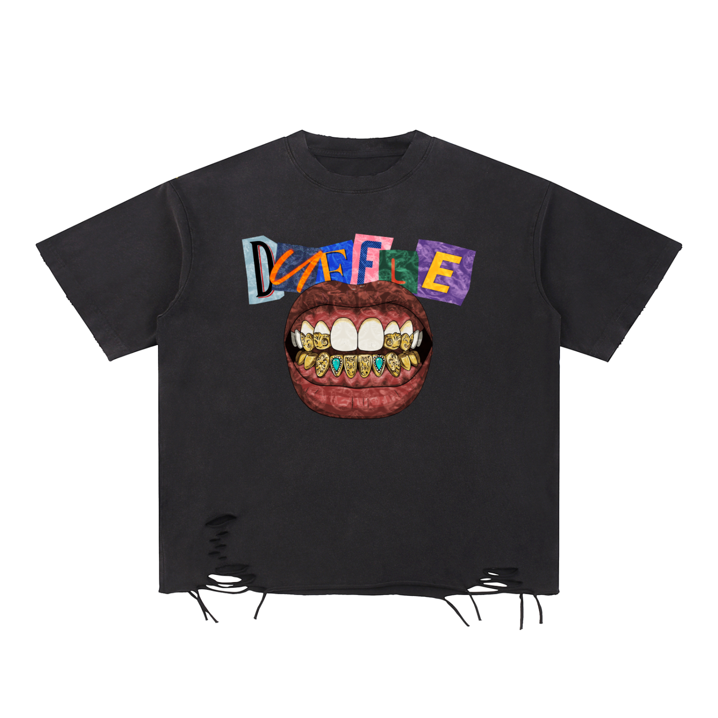 DUFFLE Gold Grillz Snow Washed Raw-Hem T-Shirt