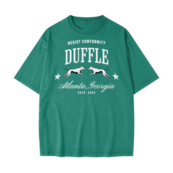 DUFFLE UNIVERSITY Heavyweight Drop Shoulder Vintage Washed Solid Color Tee