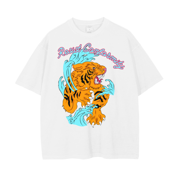 Resist Conformity Tiger Splash Vintage Wash Drop Shoulder T-Shirt
