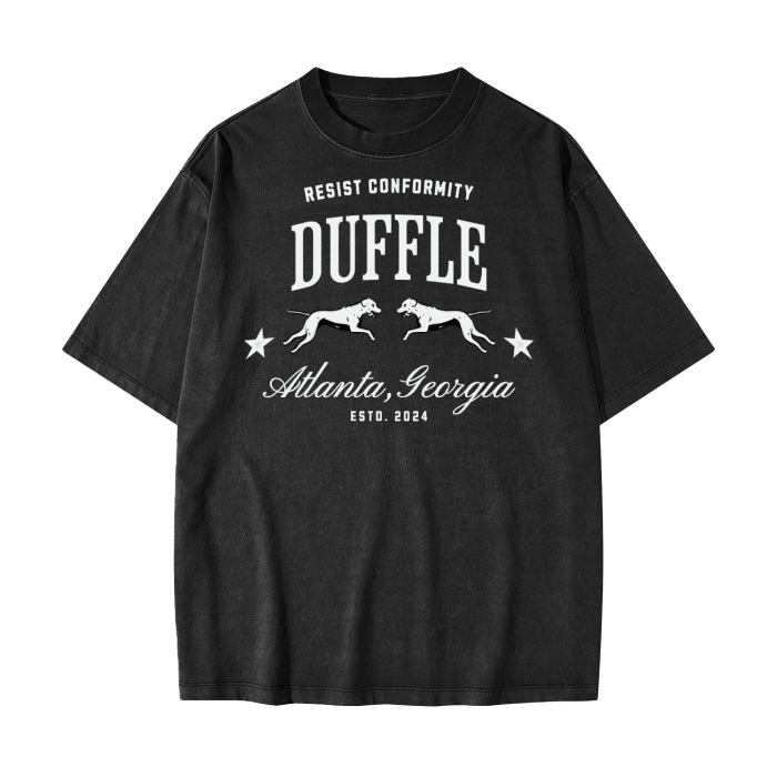 DUFFLE UNIVERSITY Heavyweight Drop Shoulder Vintage Washed Solid Color Tee