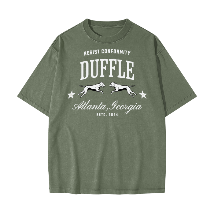 DUFFLE UNIVERSITY Heavyweight Drop Shoulder Vintage Washed Solid Color Tee