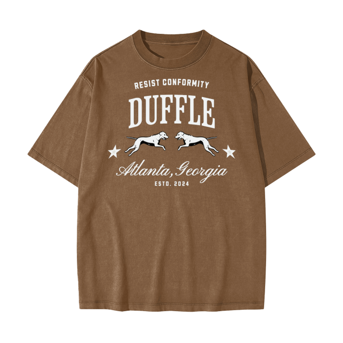DUFFLE UNIVERSITY Heavyweight Drop Shoulder Vintage Washed Solid Color Tee