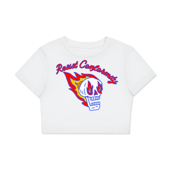 Resist Conformity Fire Skull Women's Fitted Crop Tee