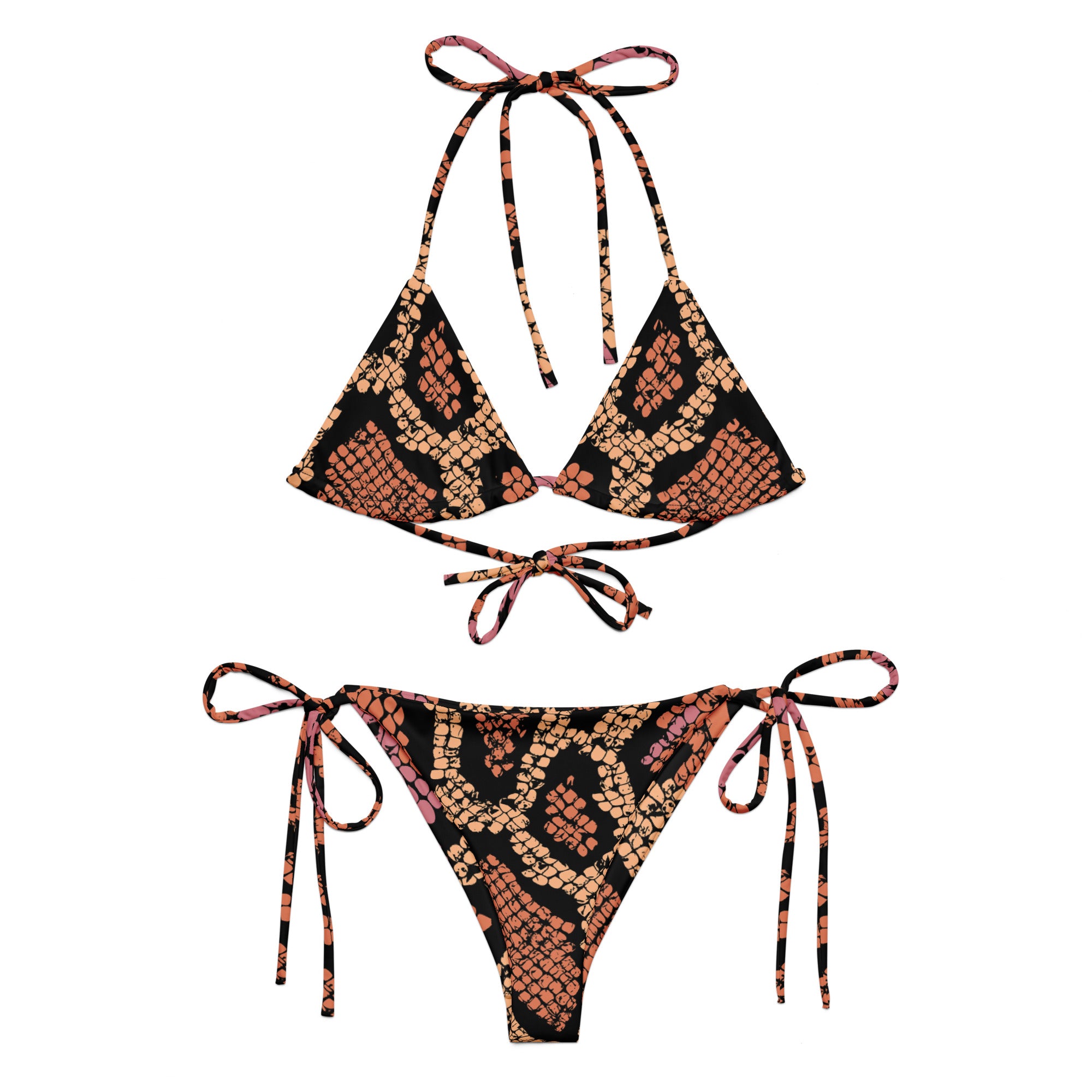 Pink Snake Print String Bikini