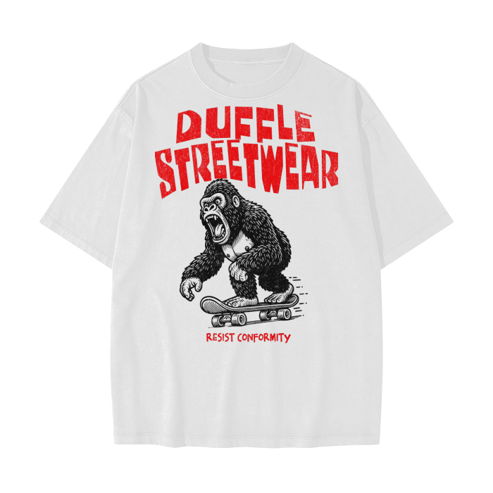 DUFFLE STREETWEAR Gorilla Skater Unisex Heavyweight Drop Shoulder Vintage Washed T-Shirt