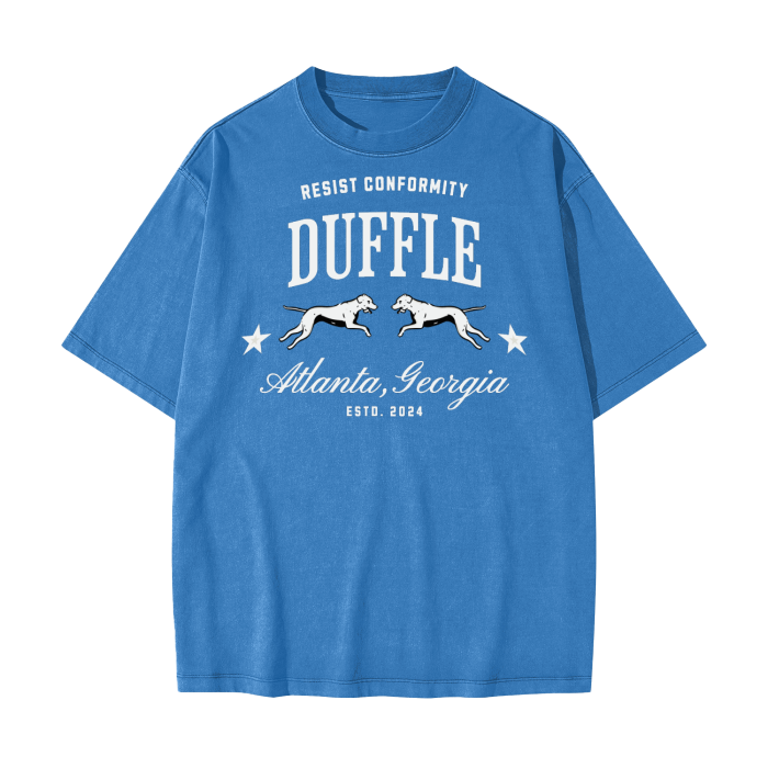 DUFFLE UNIVERSITY Heavyweight Drop Shoulder Vintage Washed Solid Color Tee