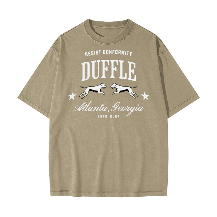 DUFFLE UNIVERSITY Heavyweight Drop Shoulder Vintage Washed Solid Color Tee