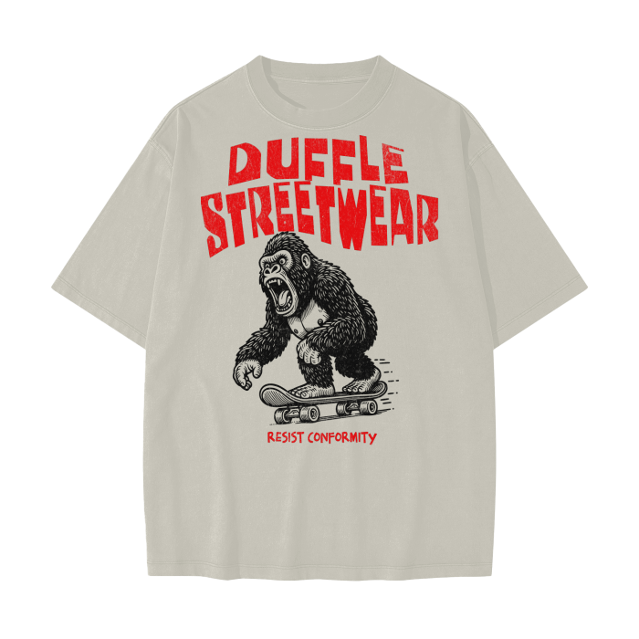 DUFFLE STREETWEAR Gorilla Skater Unisex Heavyweight Drop Shoulder Vintage Washed T-Shirt