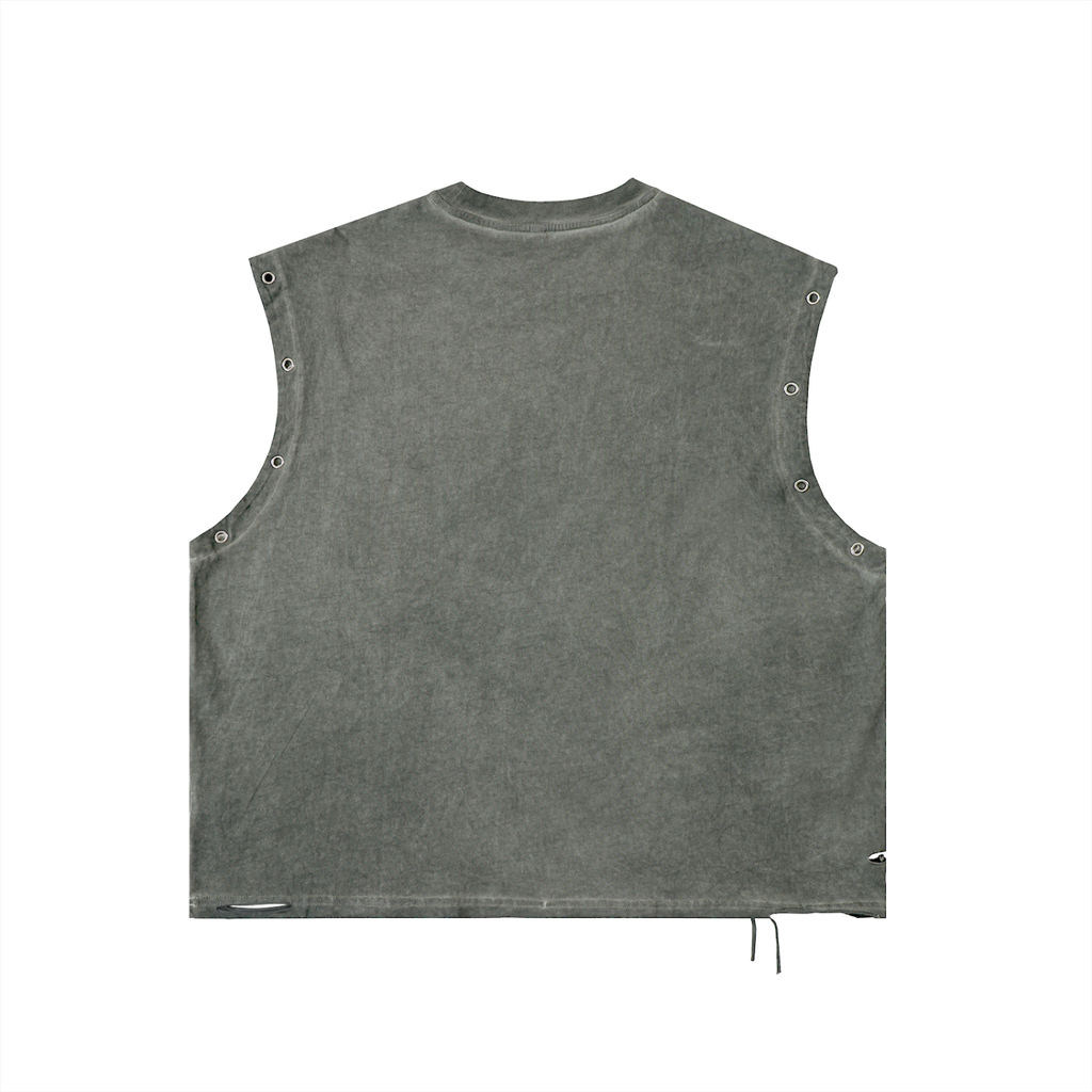 Skull Distressed Grommet Eyelet Tank Top