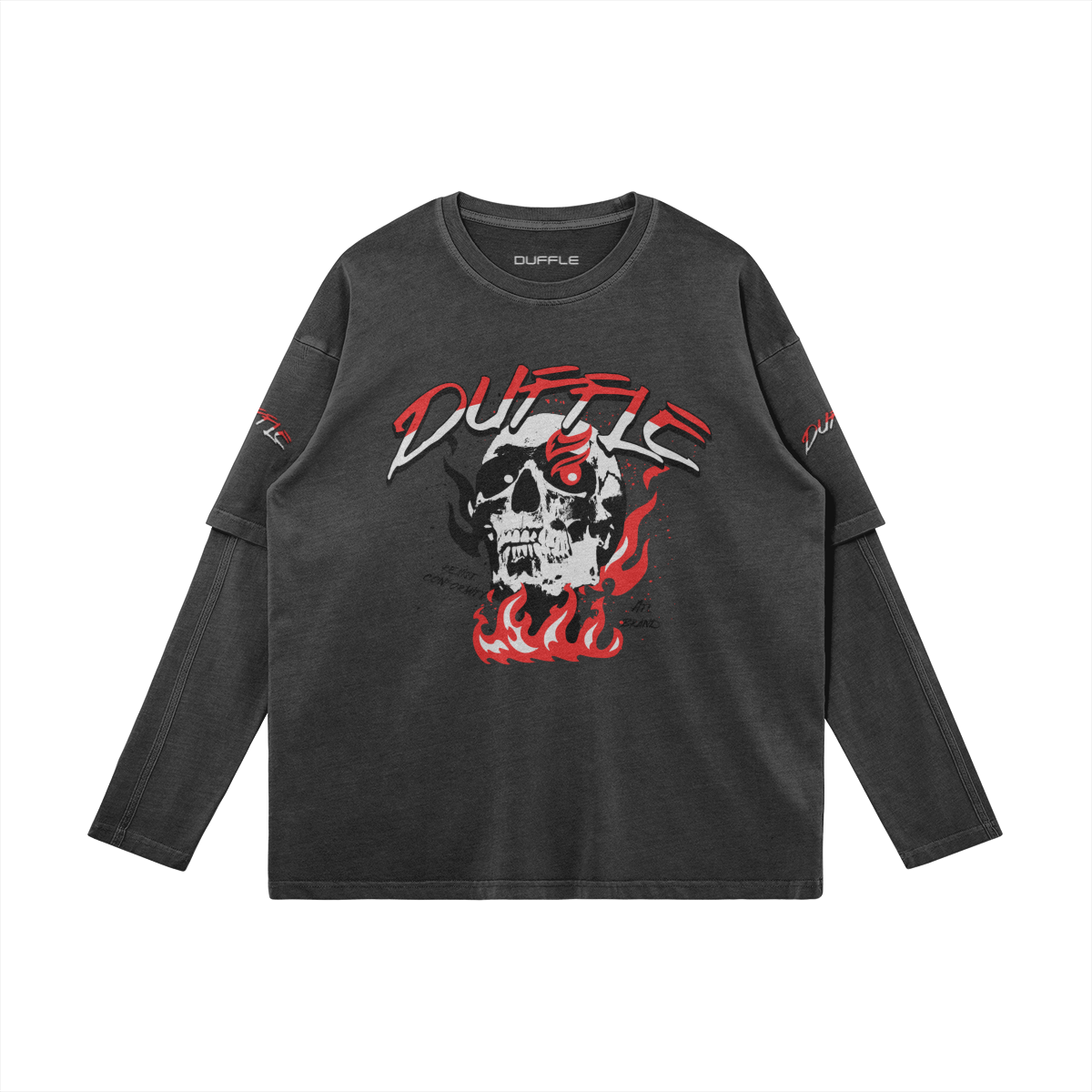 DUFFLE DOUBLE LAYER FLAME SKULL TEE